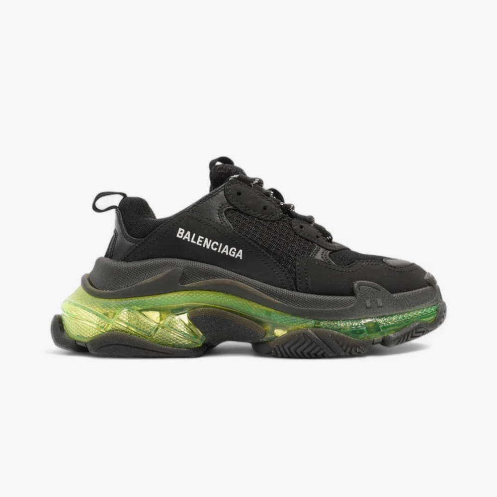 Balenciaga Men's Triple S Clear in Black and Neon Green